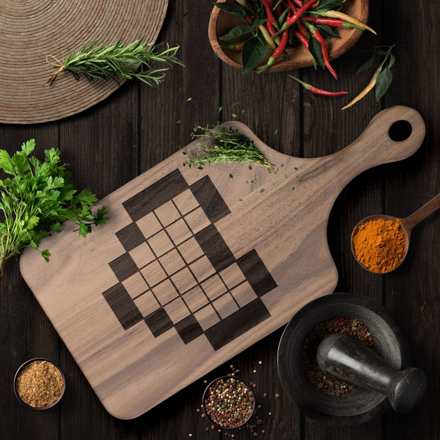 Retro Legend of Zelda 8-Bit Pixel Heart Hardwood Cutting Board with Handle