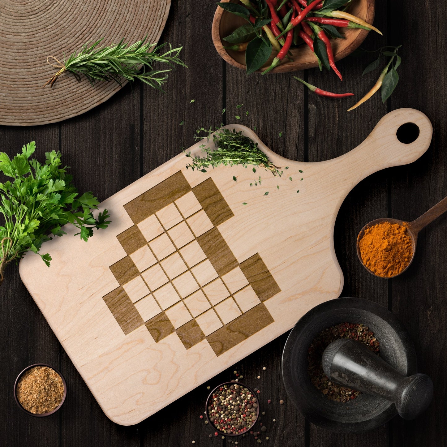 Retro Legend of Zelda 8-Bit Pixel Heart Hardwood Cutting Board with Handle