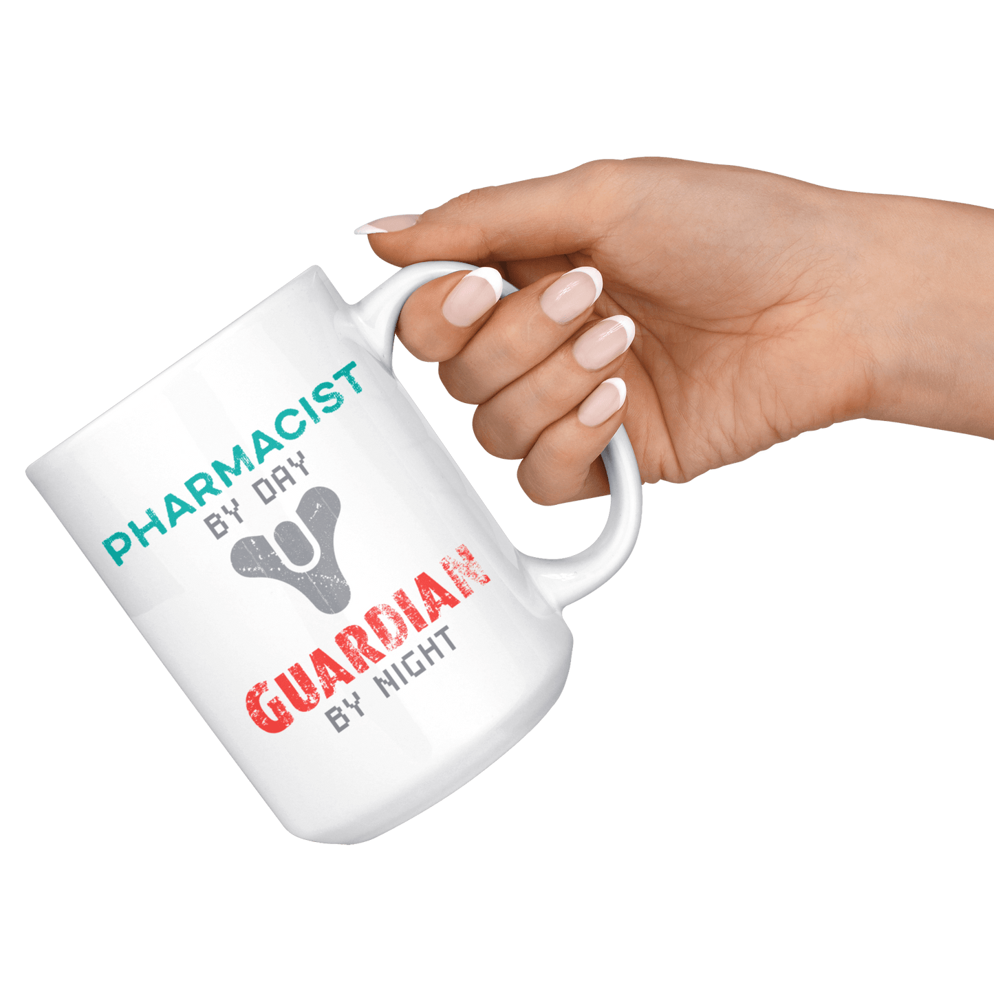 Pharmacist by Day, Guardian by Night 15oz Coffee Mug, Unique Gift for Video Gamers and Destiny Fans. Eyes up Guardian! - Caliber Shop