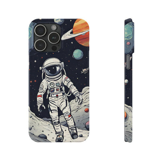 Astronaut Moonwalk Design iPhone 15/Plus/Pro/ProMax Slim Case: Durable & Wireless Charging Compatible
