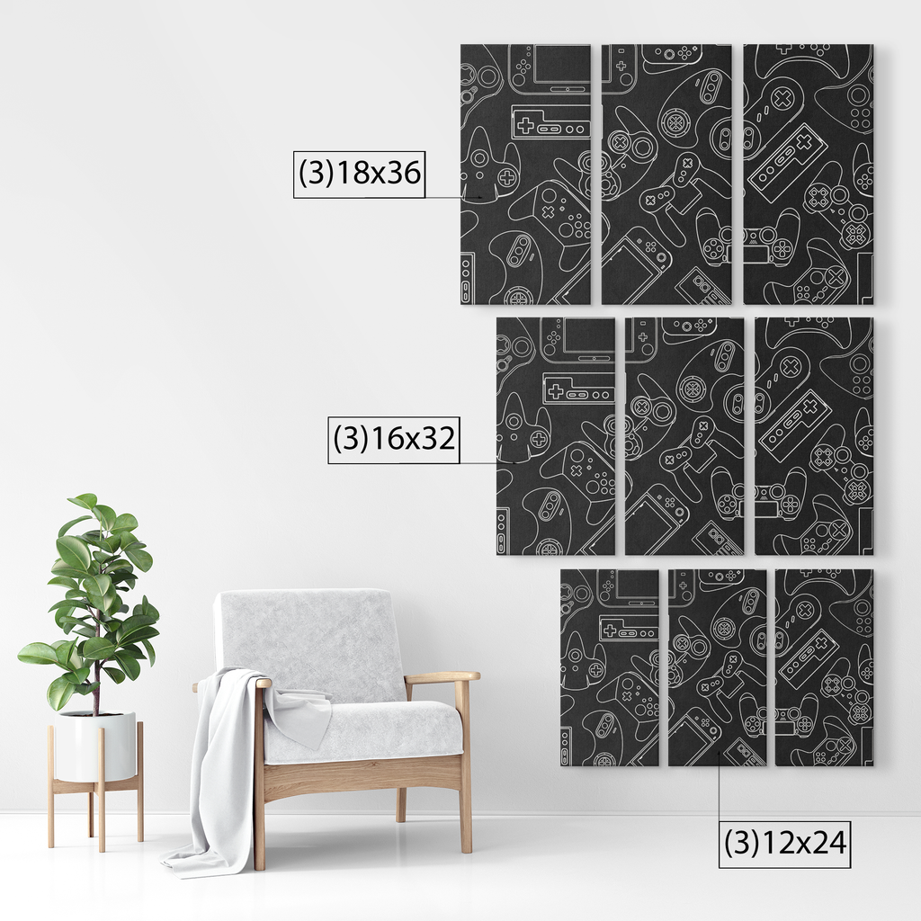 Size options for the three-panel video game controller canvas set