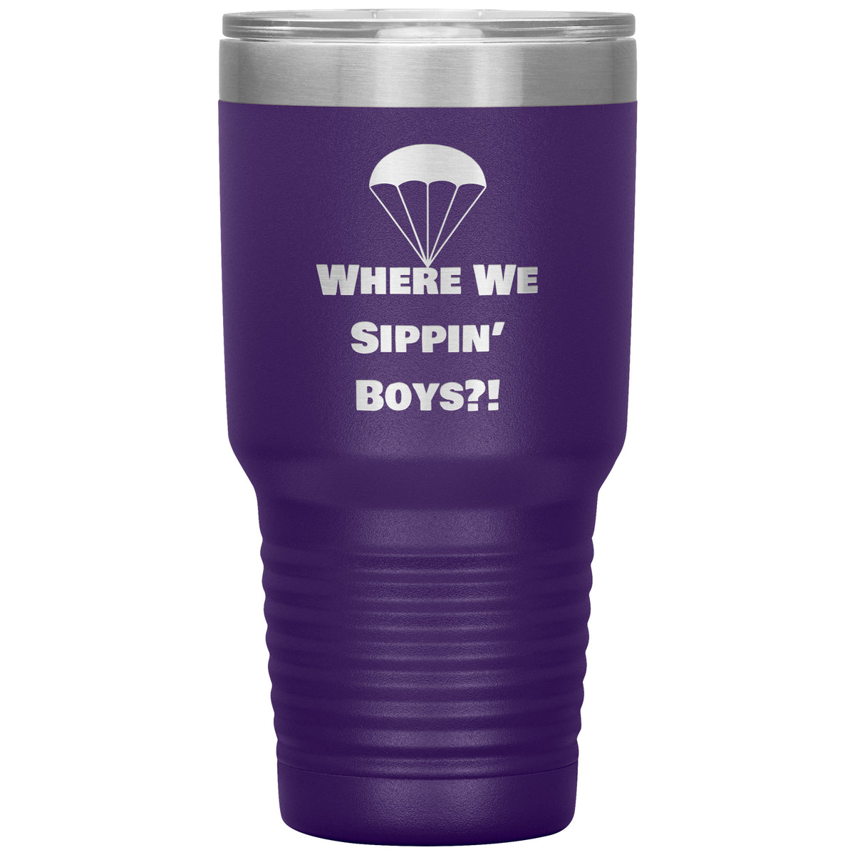 Drop Zone 30oz insulated gamer tumbler in Purple with Where We Sippin' Boys design