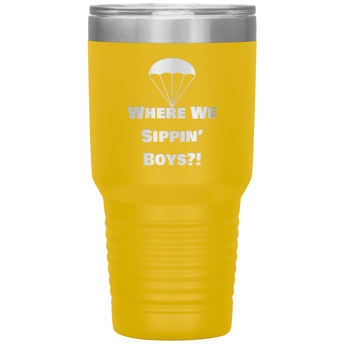 Drop Zone 30oz insulated gamer tumbler in Yellow with Where We Sippin' Boys design
